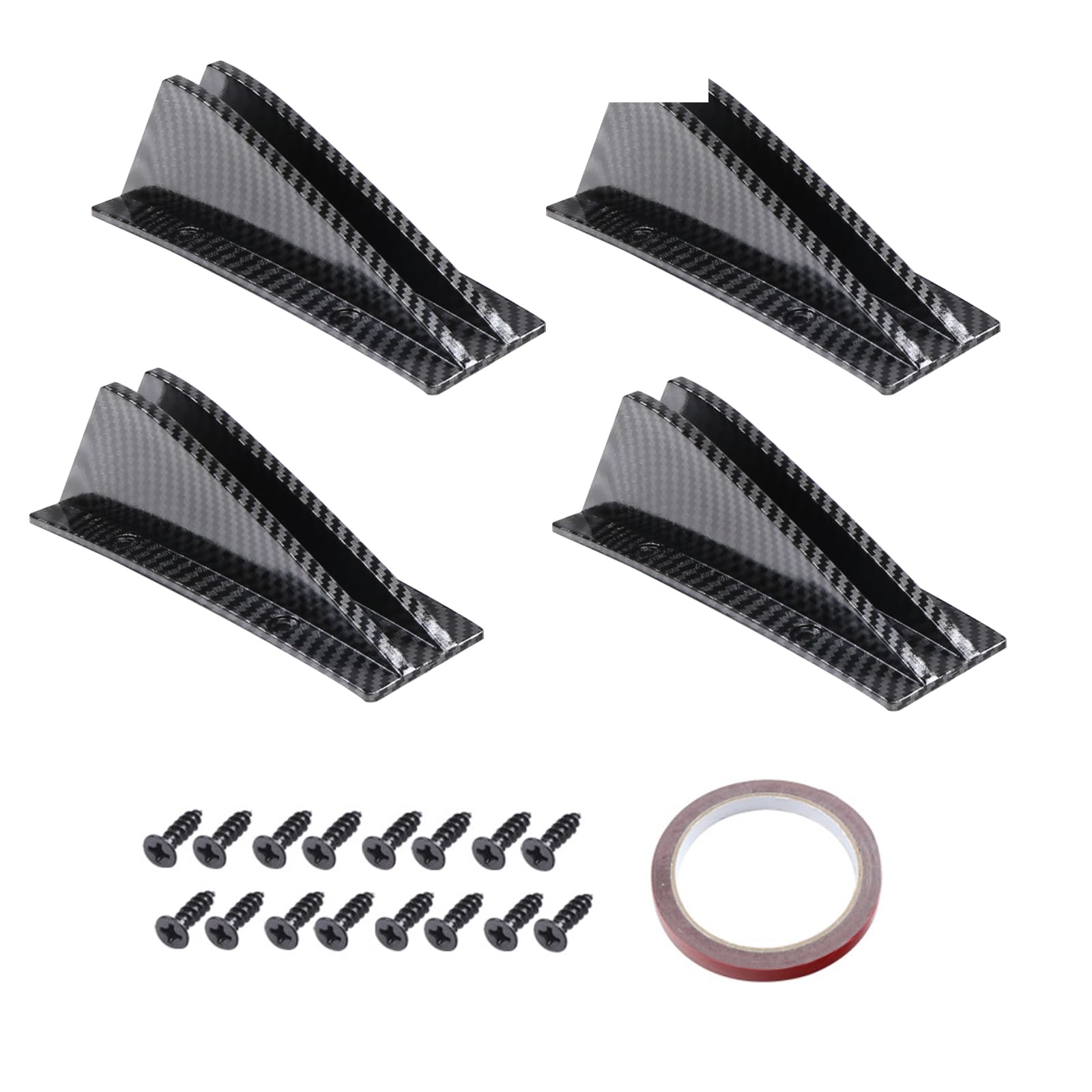 VZU 4PCS Car Rear Bumper Spoiler, Lip Spoiler Shark Fin Double Wings, Universal Curved Shape Rear Bumper Diffuser, Universal Curved Shape Rear Bumper Diffuser with Accessories (Carbon Fiber)