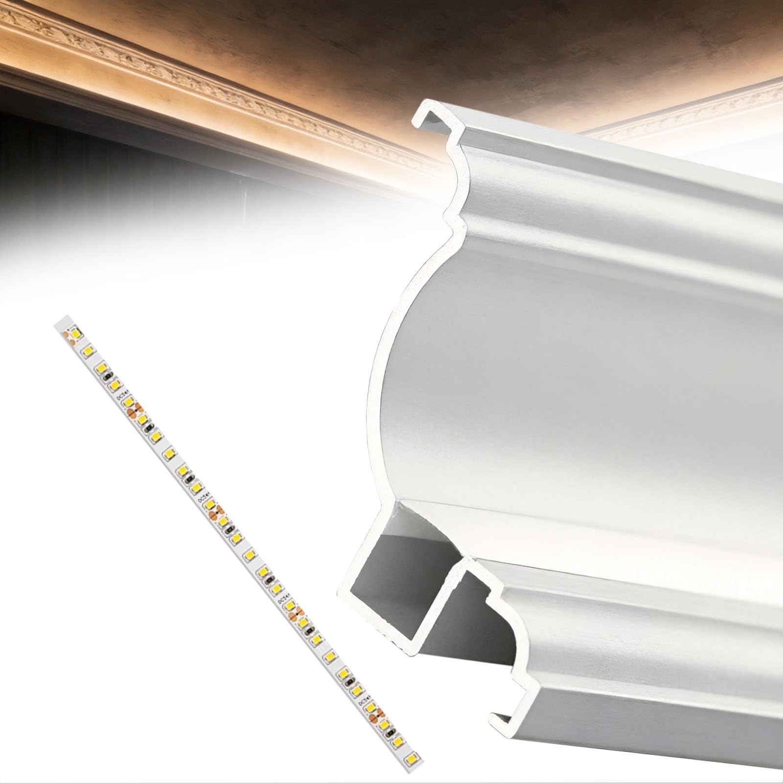 GFLPSQIA Crown Molding LED Indirect Lighting, White Aluminum Profile Baseboard Lighting for Bedroom/Ceiling, Surface Mounted Crown Molding for Hallway/Living Room(L 1.30 m)
