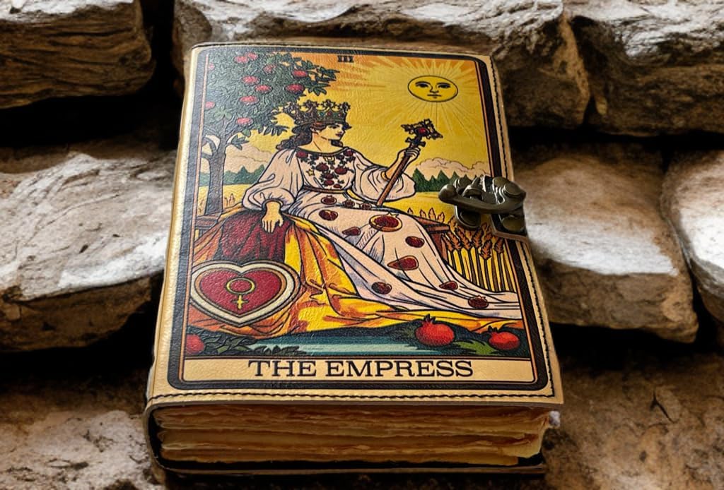 The Empress Handmade Leather Journal – Blank Spell Book of Shadows, Vintage Grimoire, Junk Journal, Leather Sketchbook & Notebook – 200 Deckle Edge Pages – Gifts for Him & Her