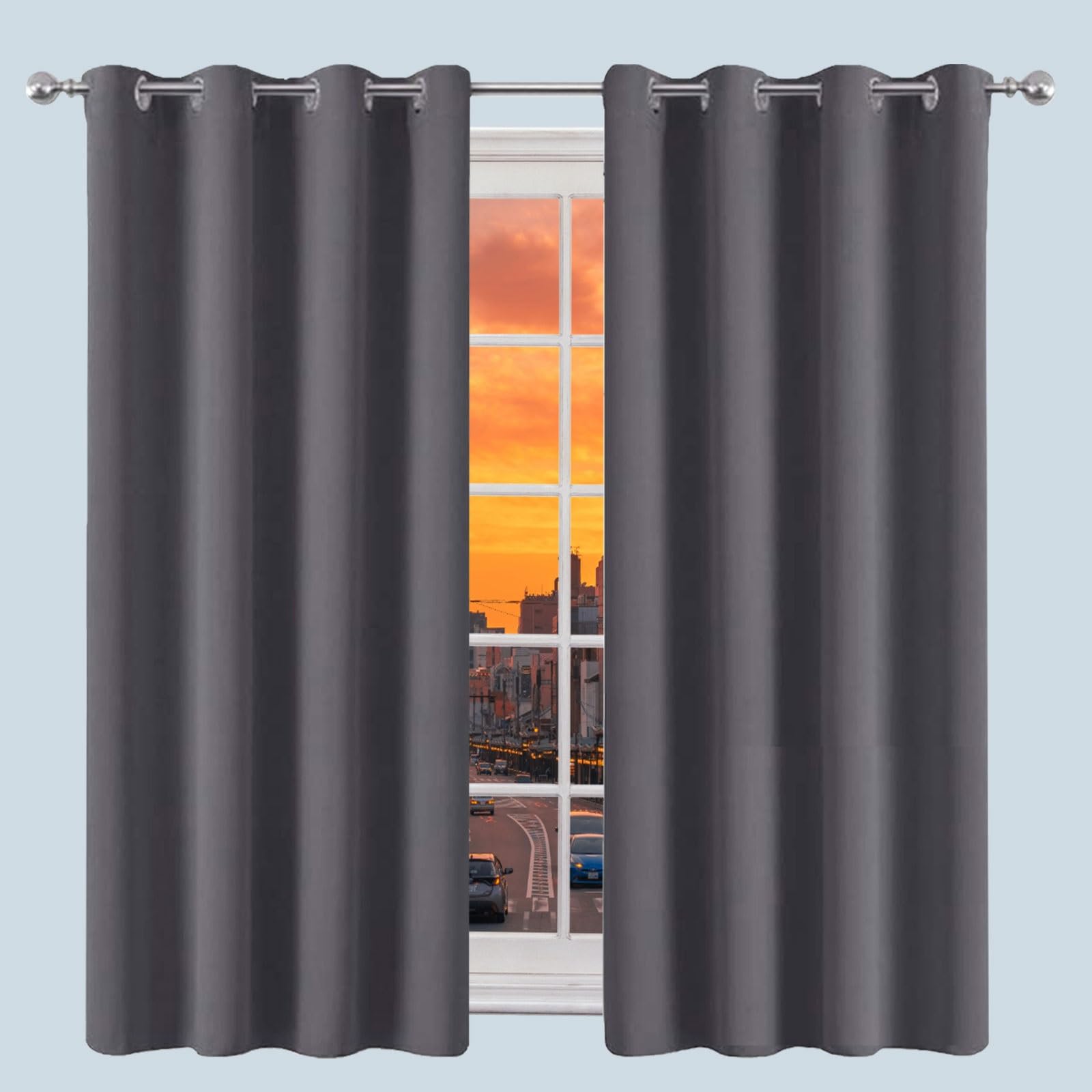 Rideaux occultants gris foncé 175x55 cm isolants opaques pour fenêtres