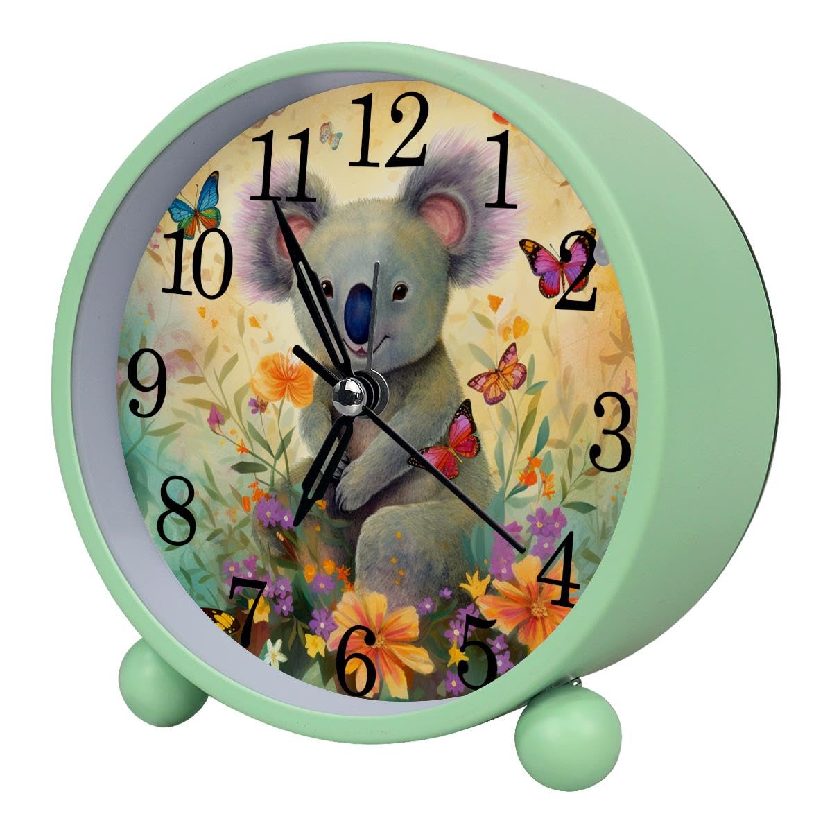 Alarm Clock Koala and Butterflies, Silent Non-Ticking with Night Light