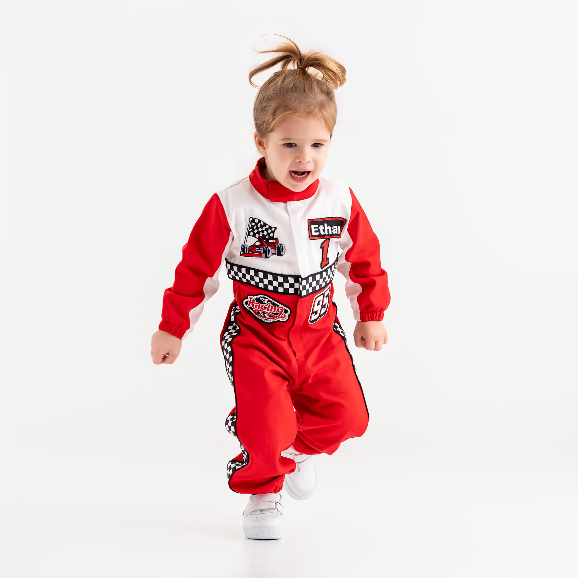 Costumes Club Personalized Handmade Race Car Driver Costume for Toddlers (3T, Red & White), 3 Years - Image 3