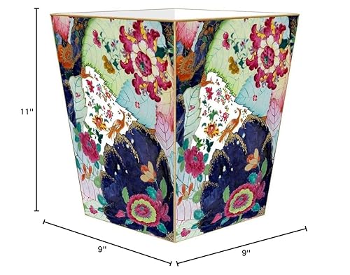 Marye-Kelley Hoja de tabaco, chinoiserie, cesta de basura de madera, hecha a mano en los Estados Unidos, papelera para dormitorio, baño, sala de