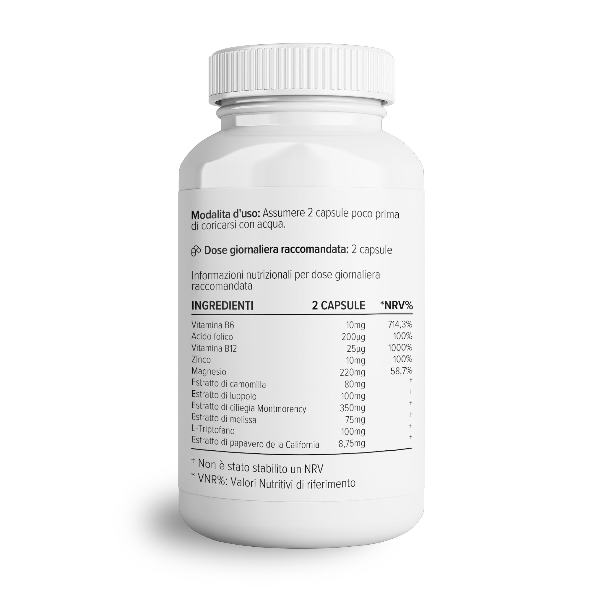 Theonia complesso notte con 100mg di L-triptofano, camomilla e melissa, integratore naturale per il sonno e il relax - 60 capsule, non OGM, vegetariano
