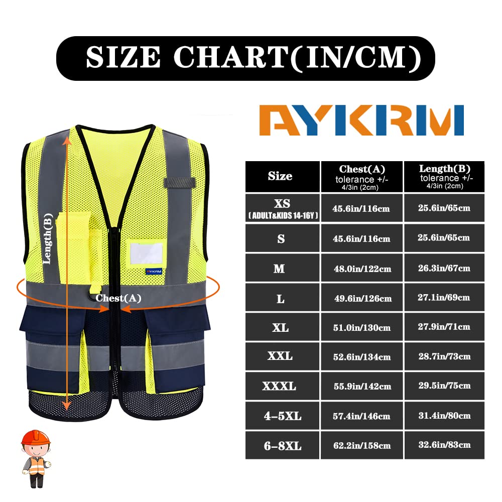 AYKRM Mesh hi vis Vest with Pockets high viz Class 2 hi vis Zipper Front High Visibility Vest Hi Vis Executive Jacket Vest Waistcoat with Phone & ID Pockets - Image 2