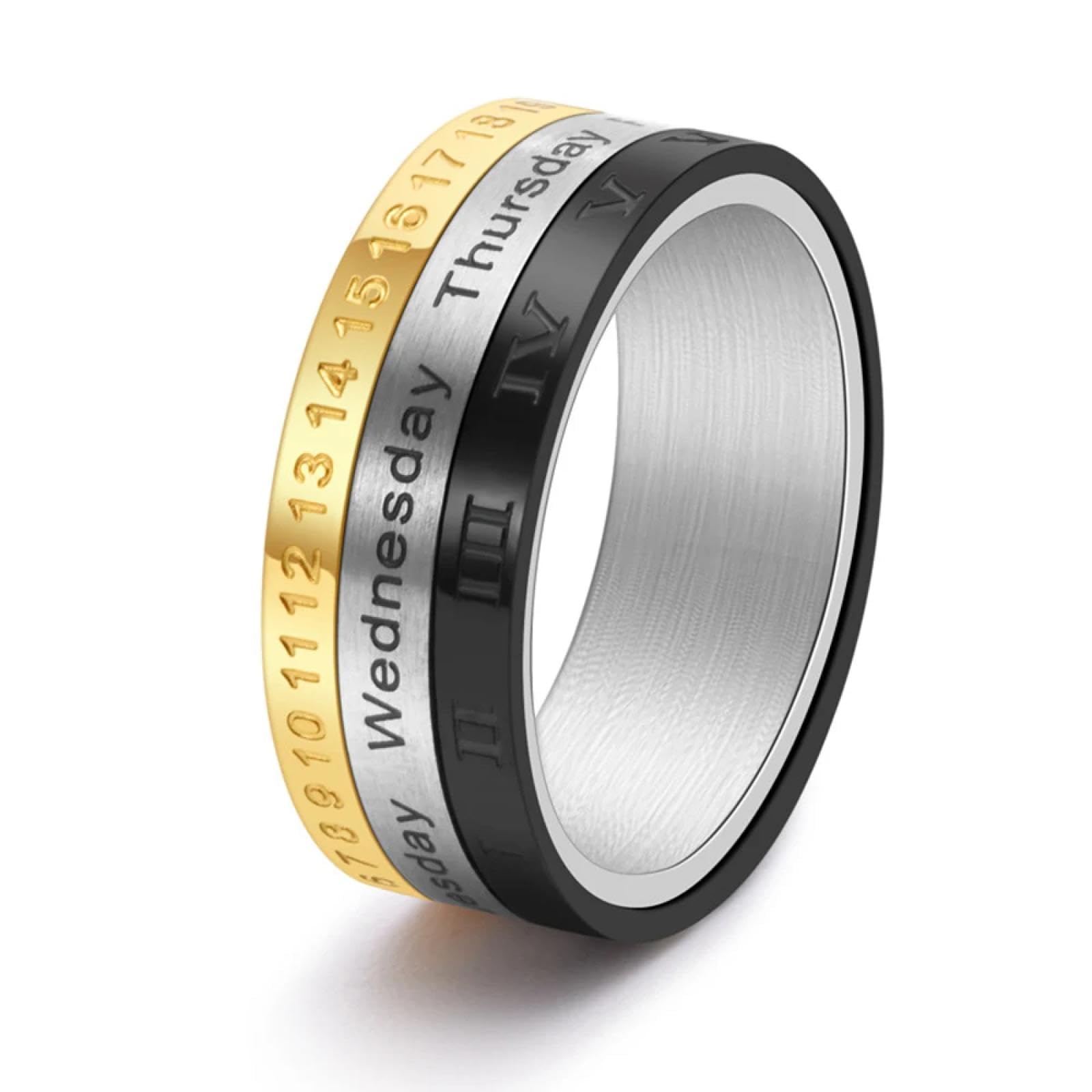 Ring Ringe Damen Bijouterie Herren Herren-Ring Mit Drehbaren Römischen Ziffern, Kalender, Datum, Schmuck, Verstellbares Band Für Den Täglichen Gebrauch, Modern