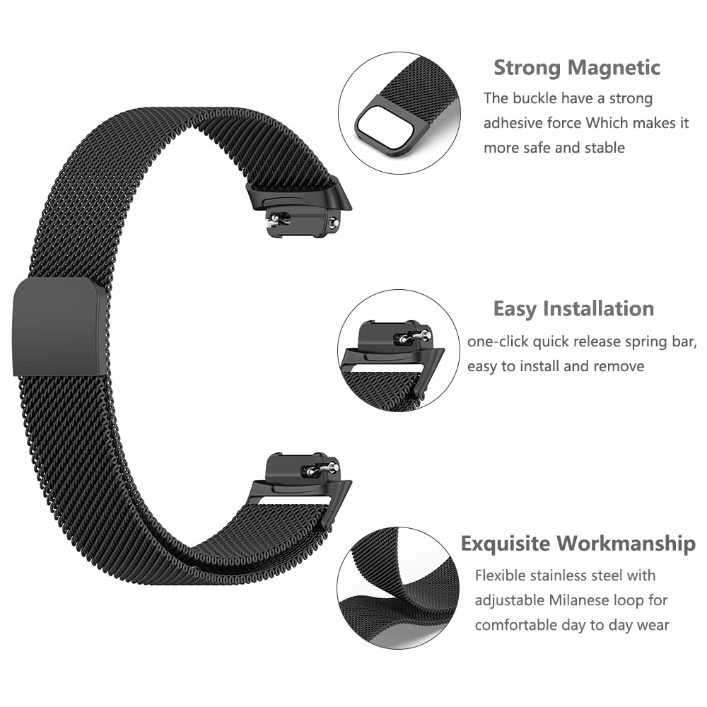 Moydolo Stainless Steel Metal Mesh Loop Adjustable Replacement Wristband Band Compatible with Fitbit Inspire 3 Straps - Black - Image 2