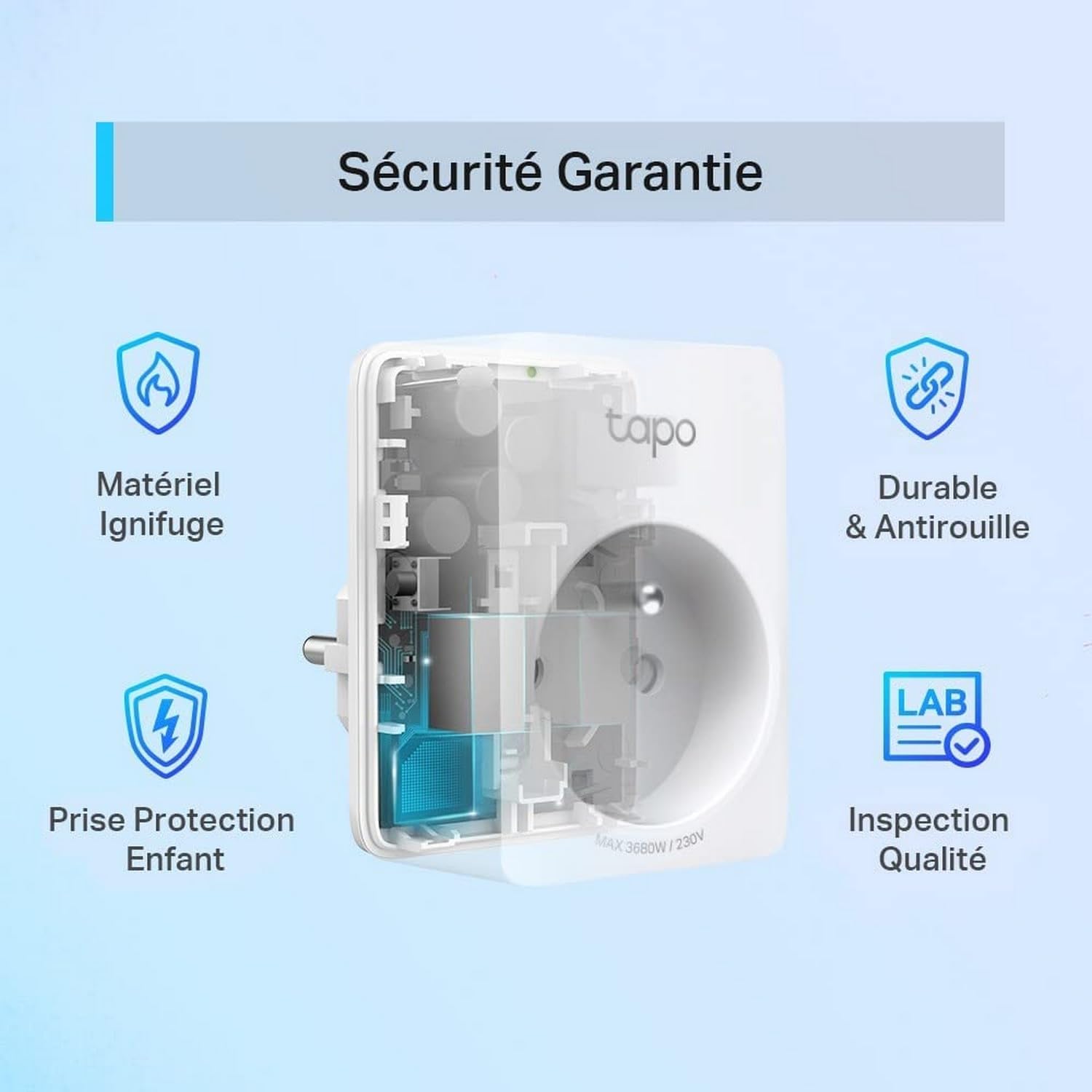 Tapo Prise Connectée WiFi, Prise Intelligente compatible avec Alexa et Google Home, 10A Type F, Contrôler le radiateur, la cafetière, la lampe à distance, aucun hub requis, Tapo P100(4-pack)