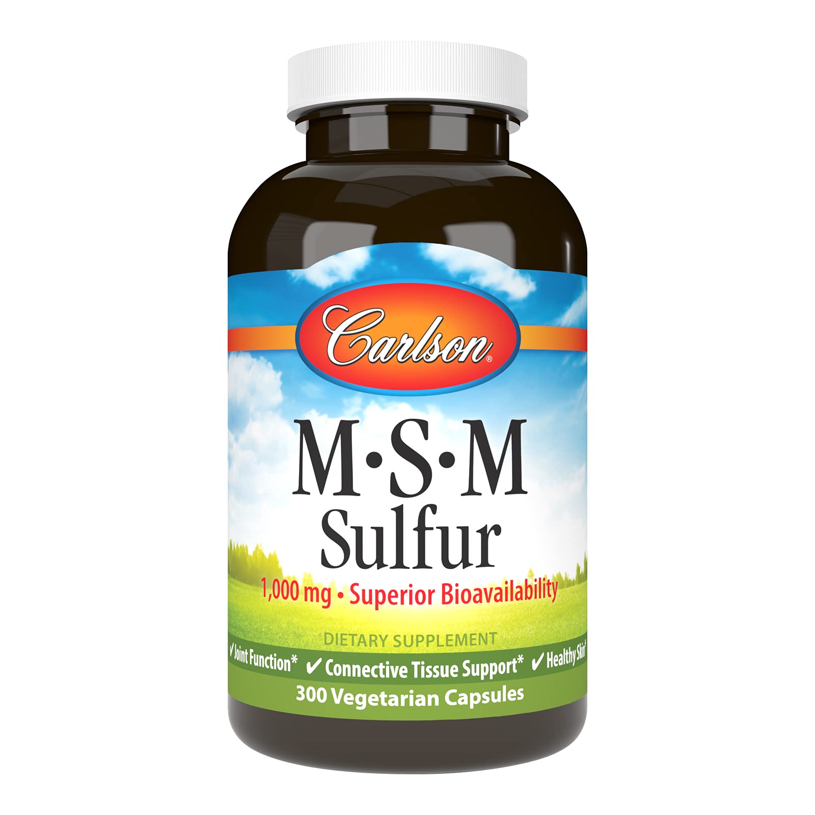 Carlson M-S-M Sulfur, 1000 mg, Joint Function, 300 Vegetarian Capsules Unflavored 300 Count (Pack of 1)