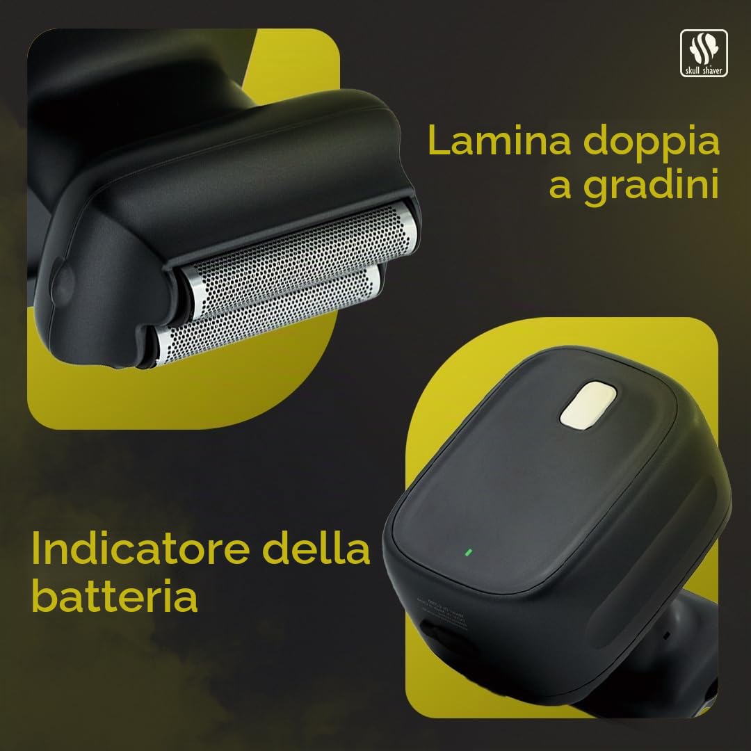 Skull Shaver One Lion PRO Rasoio per il Viso per Uomo - Rasoio Elettrico con Doppia Lamina Scalata, Argento | Rasoio Elettrico con Doppia Lamina Scalata, Per Uomo