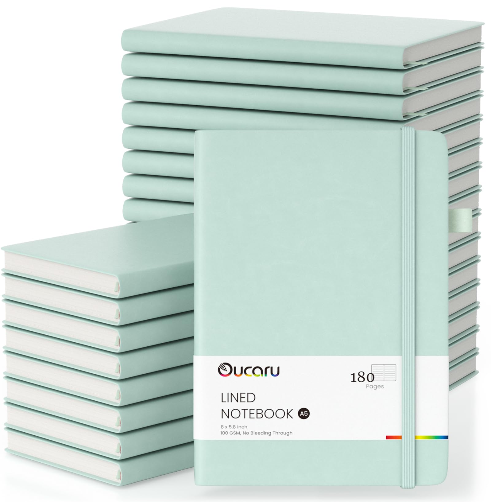 Oucaru Quaderno a righe, confezione da 24, 180 pagine, formato A5, per scrittura, carta spessa 100 g/m², piccoli quaderni quotidiani per donne, uomini, lavoro, scuola, viaggi