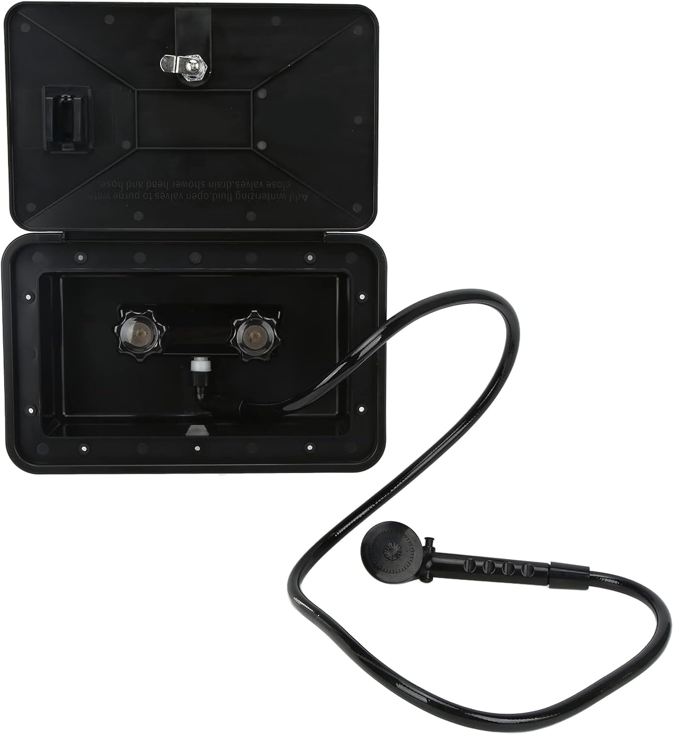 Exterior Shower Box Kit Black ABS RV Shower Box with Hot Cold Water Switch Adjustable Flow 1.5M Hose for Motorhome Caravan Outdoor