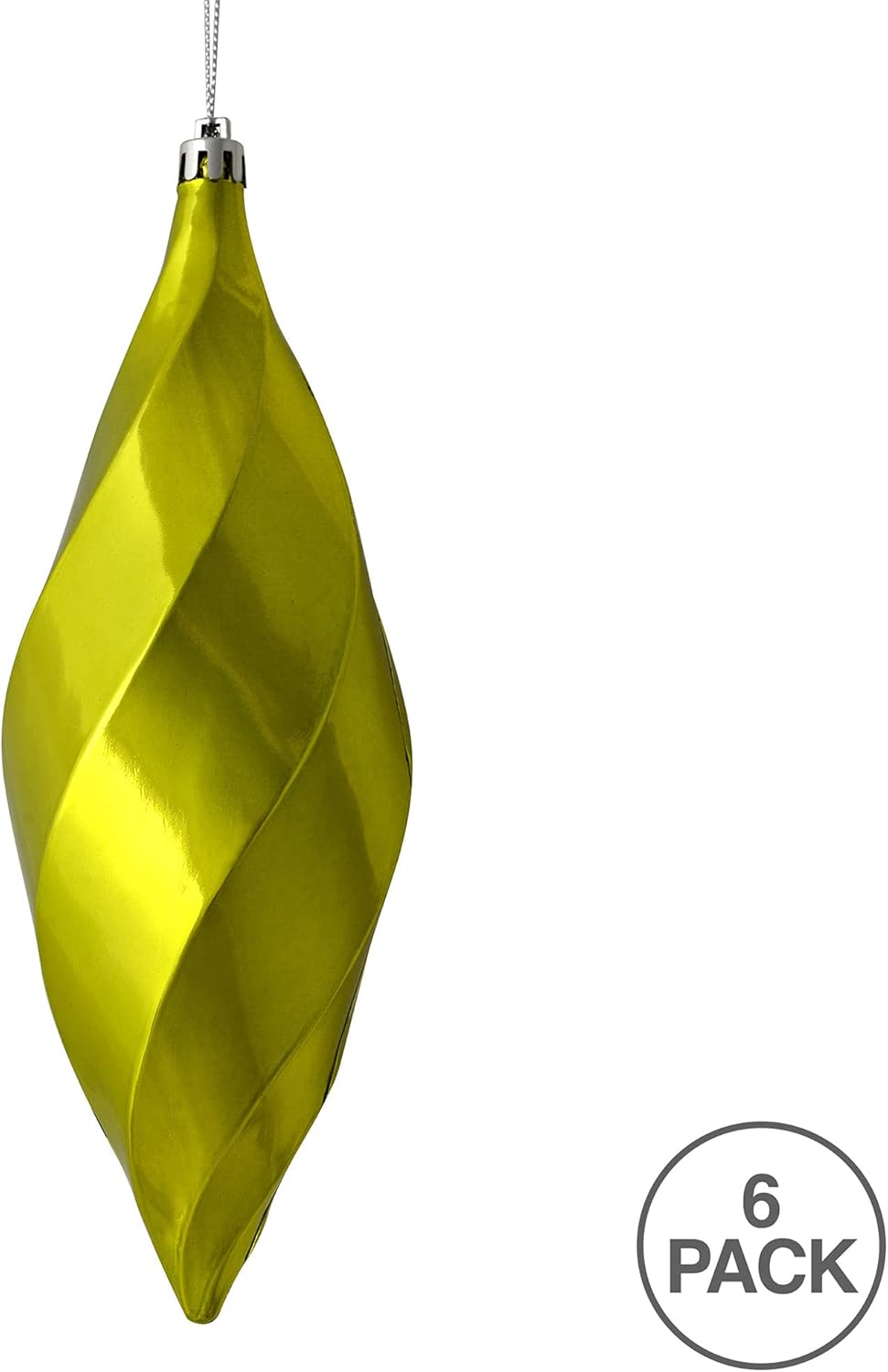 Vickerman 8" Shiny Swirl Finial Ornament, Shatterproof Plastic, Holiday Christmas Tree Decoration, 6 Pack, Lime