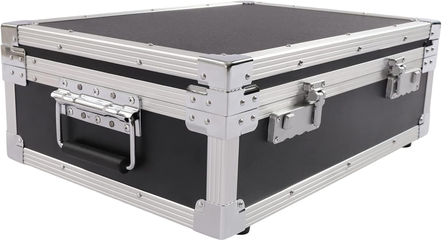 Aluminum Locking Briefcase, Lockable Storage Box Hard Case for Recision Instruments, Stage Equipment, Accessories, Locking Briefcase Toolbox Carrying Case 18 x 13 x 6 Inch, Black