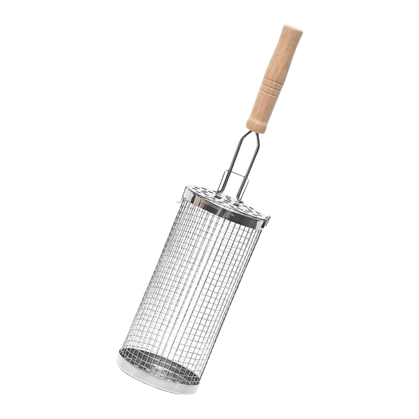 Zxfdsfdbnm Rotating Grills Basket Nonstick Stainless Steel Nesting Grilling Tool with Wood Handle Ideal for Meat Fish Vegetable BBQ Grills Basket for Meat Fish Vegetables