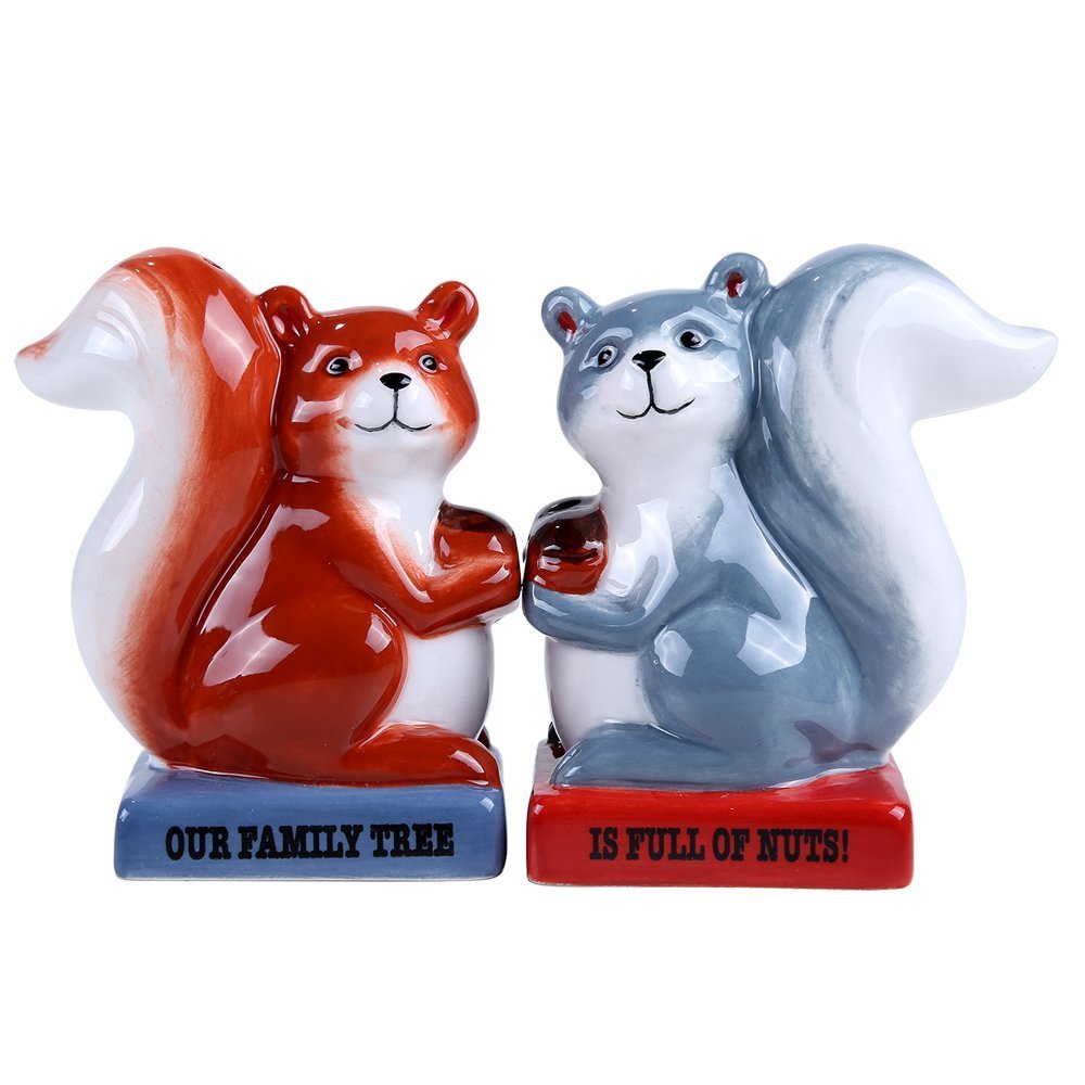 Pacific GiftwareSquirrel Family Tree Full of Nuts Ceramic Magnetic Salt and Pepper Shaker Set