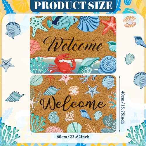 Moucuny 2 Pcs Summer Beach Coir Door Mat Holiday Coastal Doormat 15.75 x 23.62 Inches Non Slip Entrance Coir Rugs for Farmhouse Home Kitchen Front Outdoor Indoor Summer Welcome Beach Rugs - Image 3