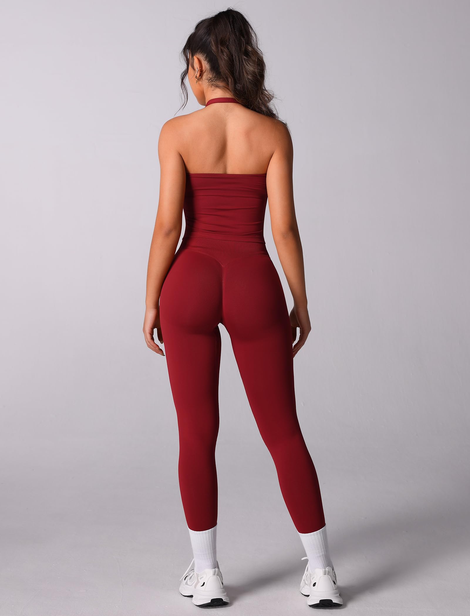 Odizli Sport Set Damen Neckholder Top mit BH + High Waist Leggings Outfit Fitness Gym Yoga Sportset