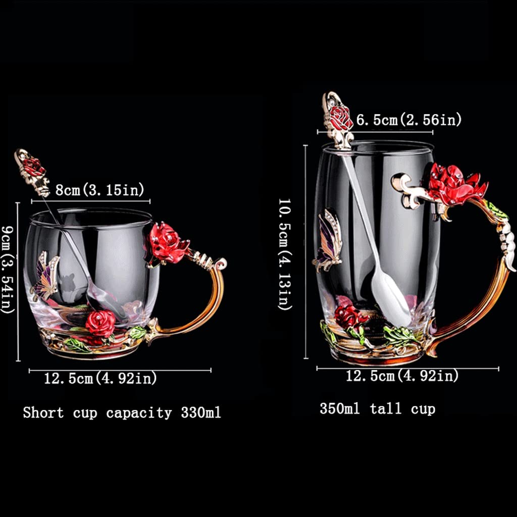 Vasos, vaso de vidrio esmaltado con aislamiento de 355 ml - Ideal for desayuno, bebidas frías, agua y uso diario.(Short Cup a)