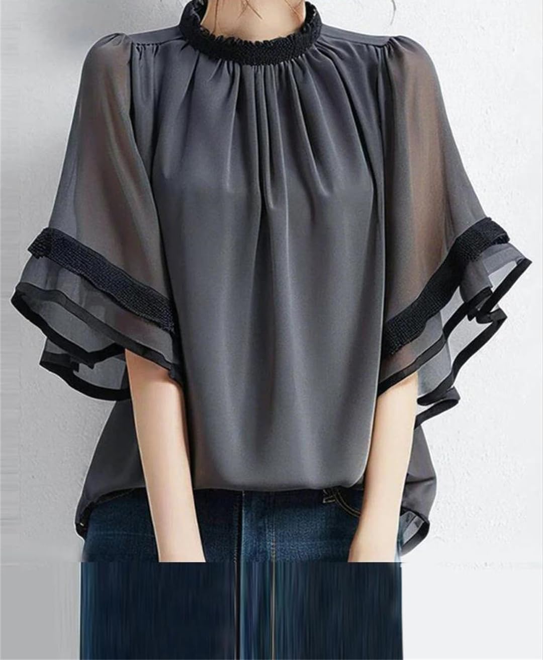 Yeuyyben Elegante camicetta da donna patchwork moda camicia estiva O collo corto svasato manica da lavoro top tunica camicia allentata