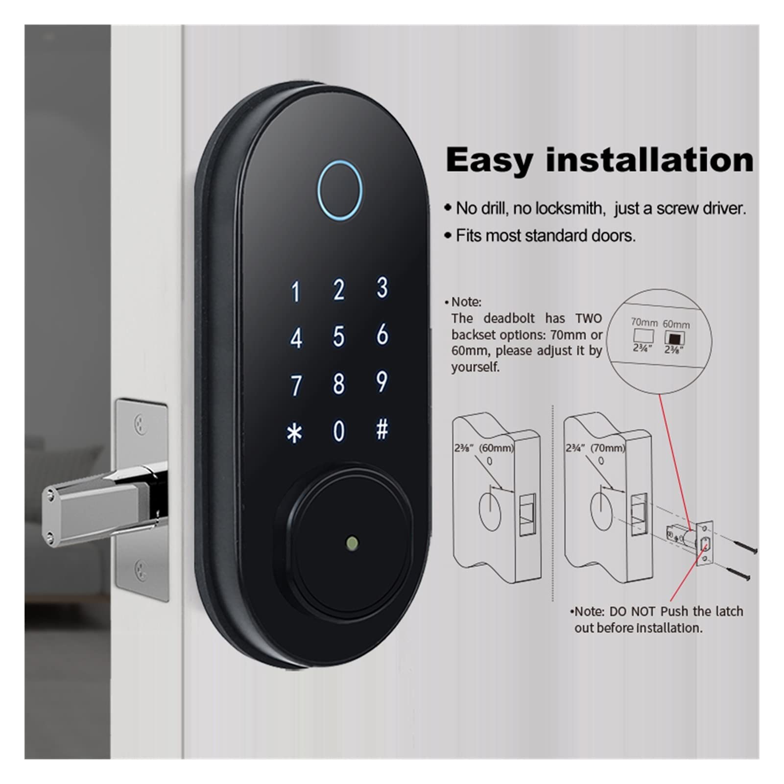 Inteligentny zamek do drzwi, Wodoodporna blokada biometrycznego odcisków palców Security Inteligentny inteligentny Bluetooth Aplikacja Hasło elektroniczne zamki(Basic)