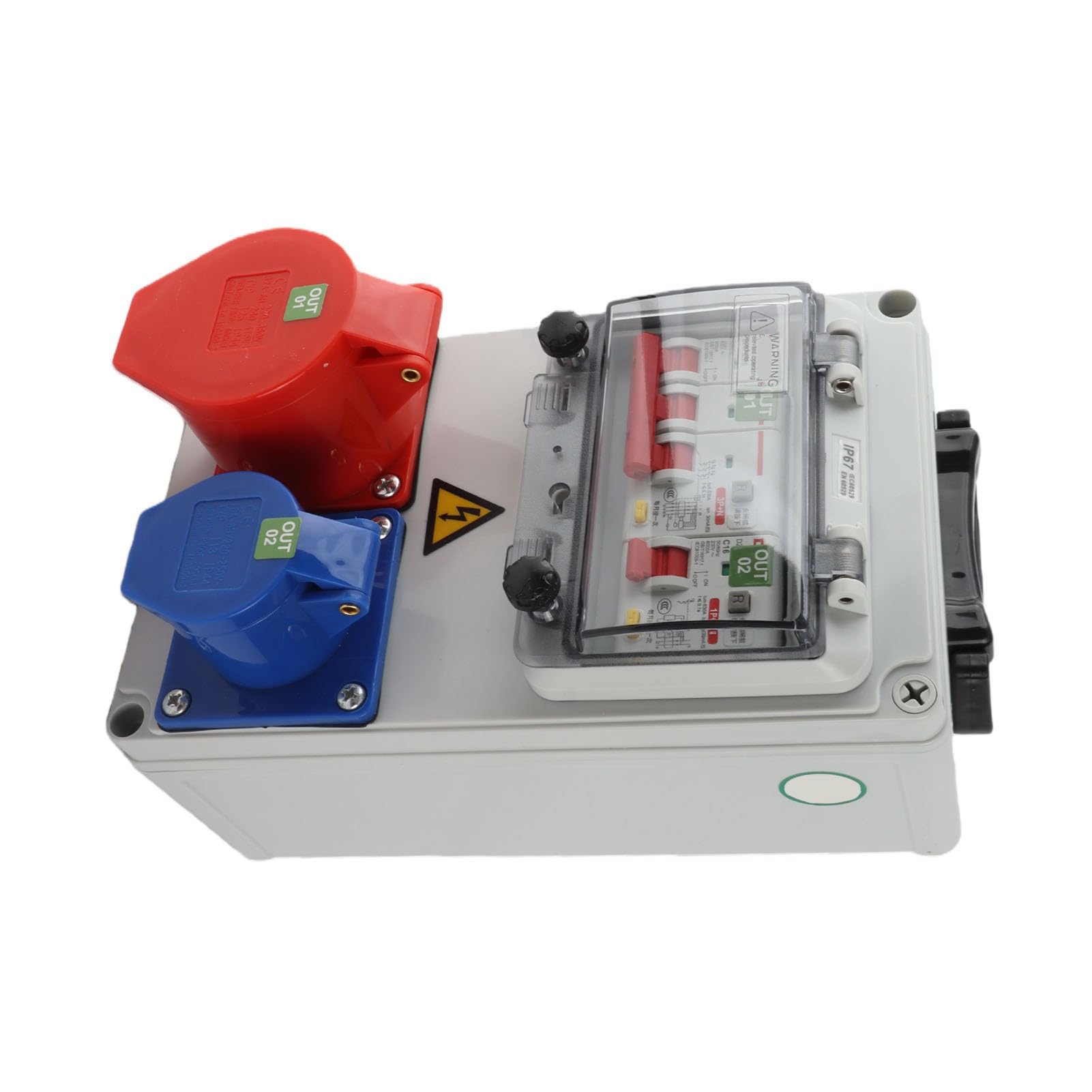 AUNMAS Caja de Enchufe Industrial Caja de Distribución Portátil ABS 250 X 150 X 100 Mm Toma de Disyuntor IP54 para Uso de Energía en Exteriores en Sitios de Construcción, Talleres y Fábricas