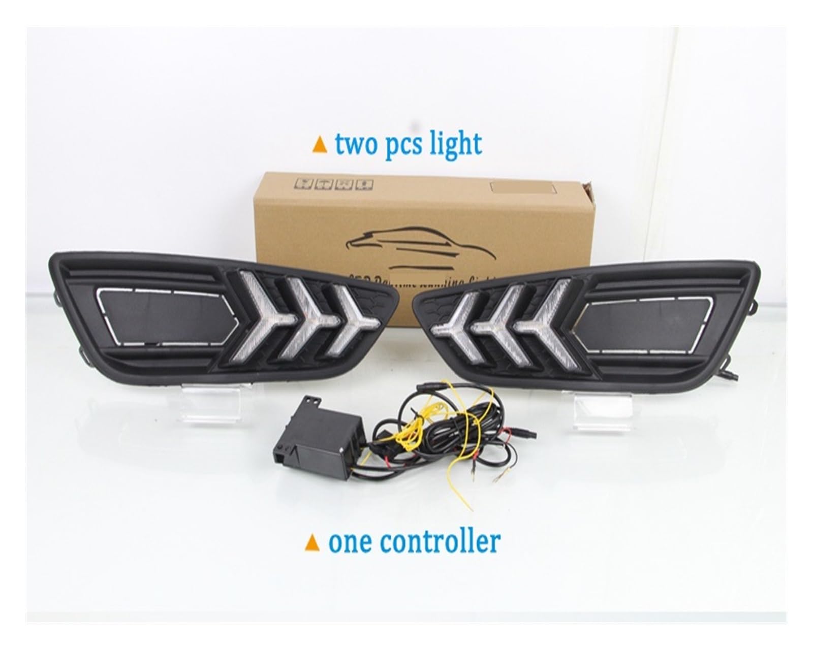 Fendinebbia Auto LED DRL 12V Luci Diurne Per Focus 2015 2016 2017 2018 Indicatori Di Direzione Gialli Luce Di Marcia Diurna Lampada Fendinebbia Per Auto