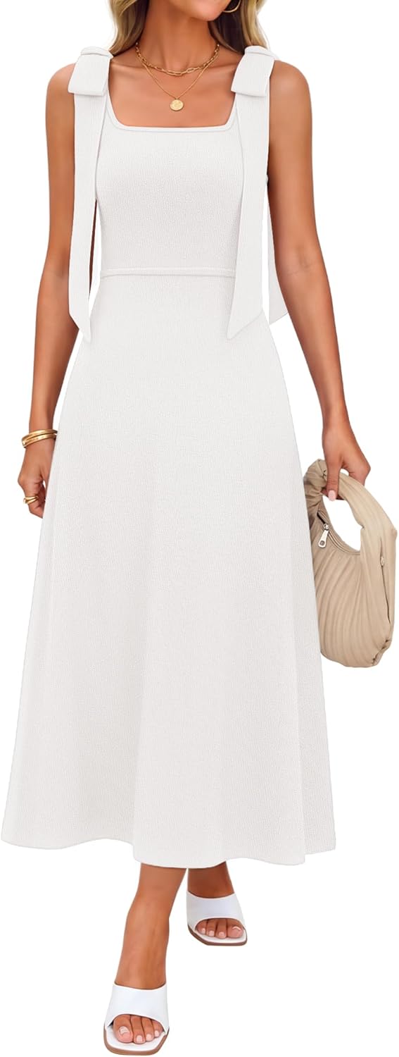 ZESICA Womens Summer Sleeveless Sweater Midi Dress 2026 Casual Square Neck Ribbed Knit A Line Beach Party Long Dresses