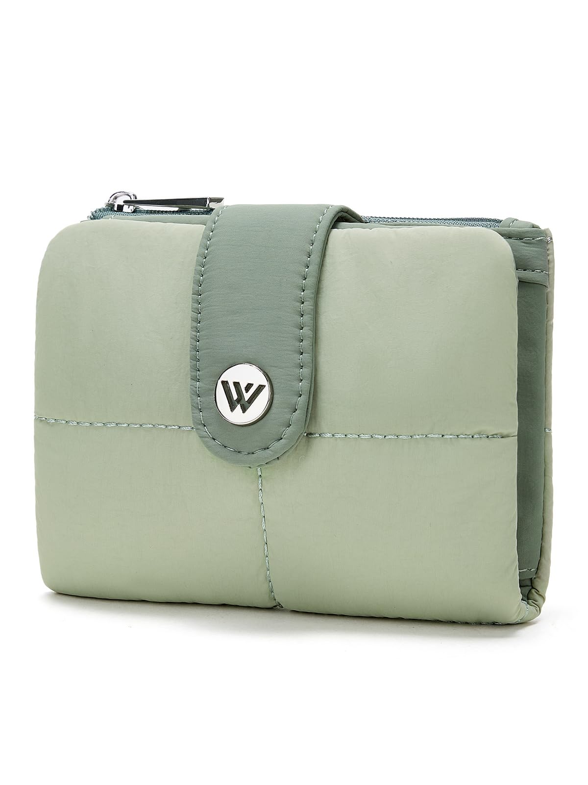 westbronco Puffer Small Wallet for Women RFID Blocking Card Holder Wallets, Womens Bifold Wallet with Zipper Coin Pocket, Green and Dark Green, Small, Modern-picture-11