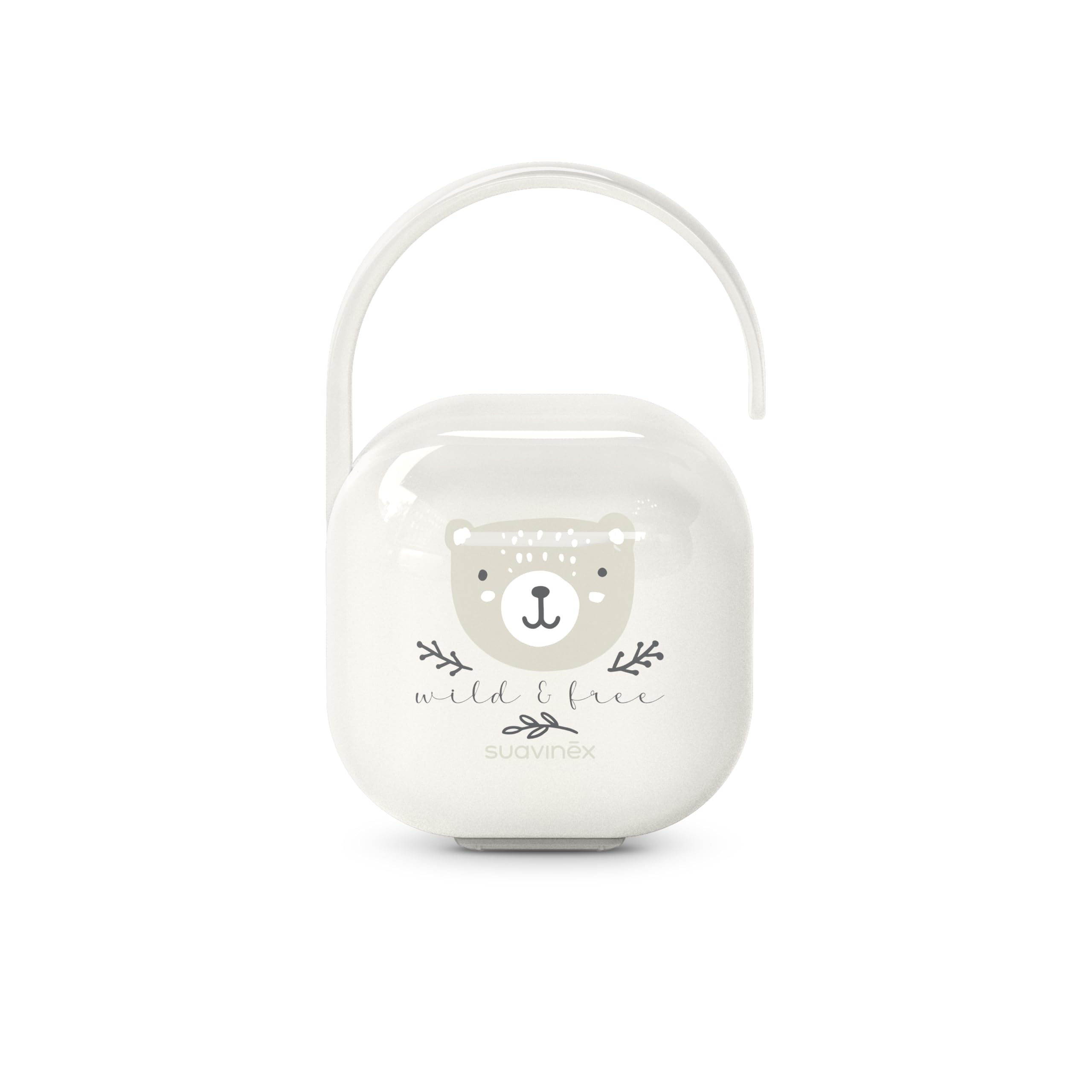 Suavinex, Portachupete Bebé, para Llevar 2 Chupetes, Caja - Funda Resistente y Fácil de Limpiar, con Asita Flexible para Colgar del Bolso, Carro o Cuna, Cierre Seguro, +0 Meses, Wild&Free Beige