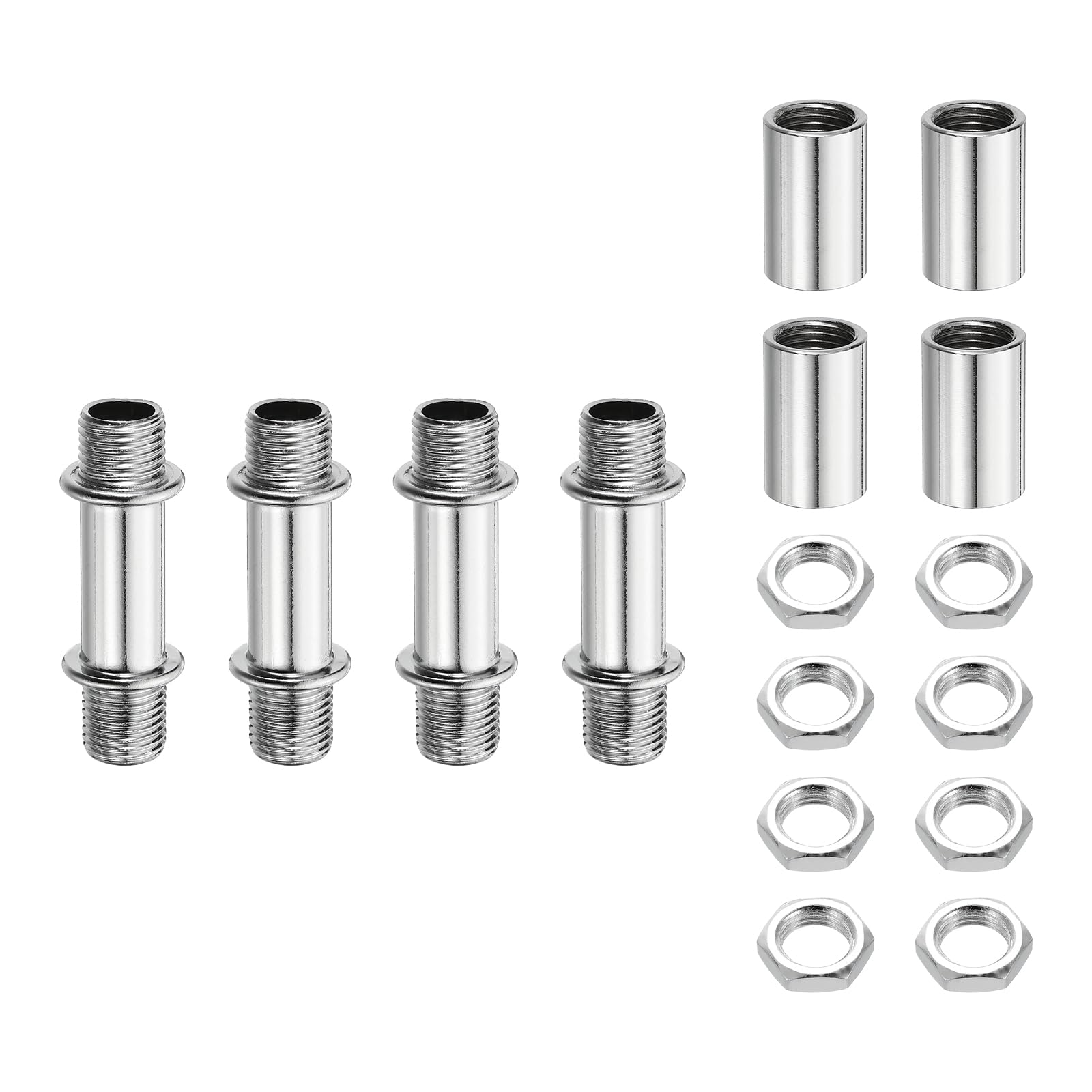 sourcing map 4Set 40mm/1.57" Straight Pipe Lamp Stems Rod Kit, M10 Carbon Steel Double End Fine Thread Rod with Lock Nuts Sleeve Connector for Table Floor Lamps Ceiling Light, Chrome