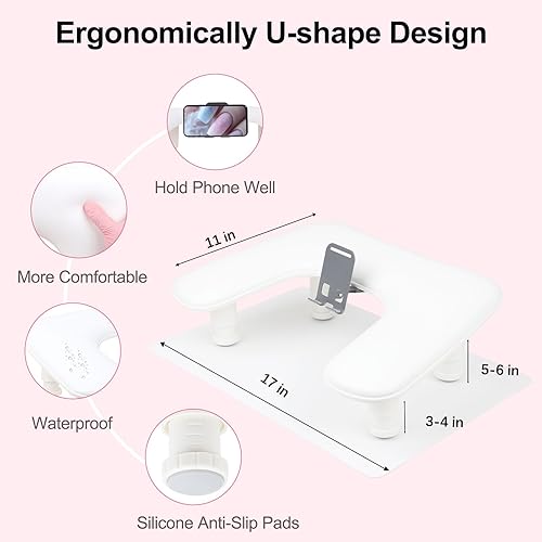 Miniatura 4 de Reposabrazos para uñas Tech con tapete de mesa para uñas y soporte para teléfono, base ajustable en forma de U para manicura y reposamanos (color