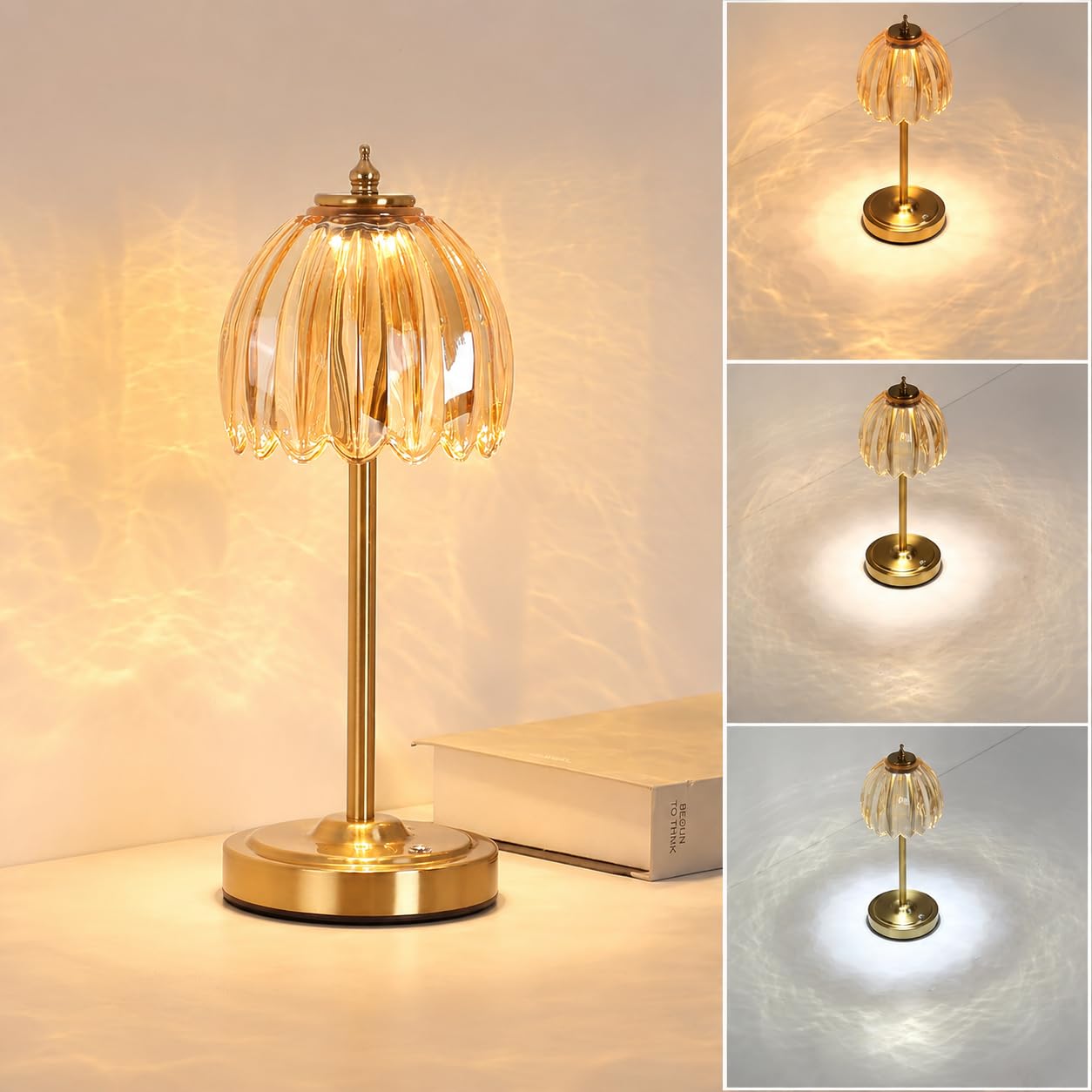 NYRWANA Cordless Rechargeable Glass Table Lamp with 2000mAh Battery, USB-C Charging, Stepless Dimming, 3 Colour Touch Control,Lamp for Bedroom, Living Room, Home Décor, Rakhi Gift (Metal)-image-36