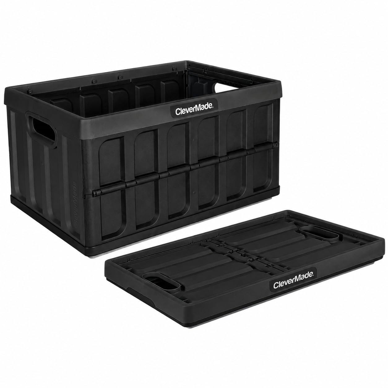 CleverMade Collapsible Storage Bins, 62L, 1 Pack, 100 lb, Obsidian | Storage Totes for Bulk Hauls | Room for Club Groceries & Oversized Gear | Folds to 2.25 Inches for Trunk Storage