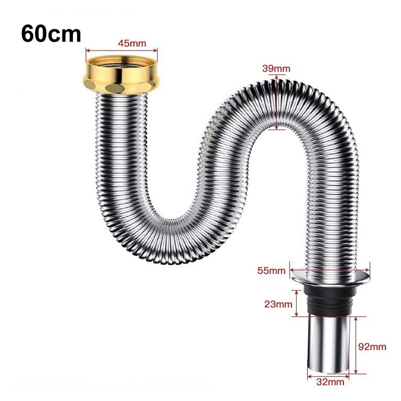 Tubo Di Scarico For Lavandino 1 Pezzo, Valvola Di Scarico, Tubo Flessibile, Tubo Di Scarico Estensibile For Cucina 40 Cm/60 Cm, Accessorio Idraulico | 60cm