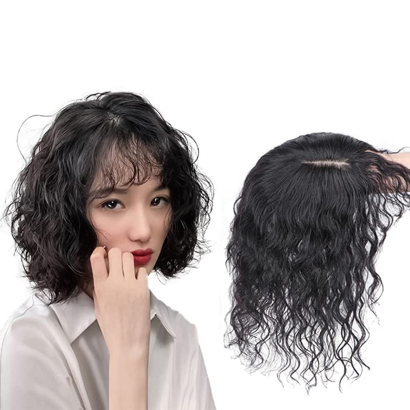 人毛100%　パーマ　ウエーブ　ヘアピース　人工スキン　部分ウイッグ　ブラウン 人毛100% パーマ ウエーブ ヘアピース 人工スキン 部分ウイッグ