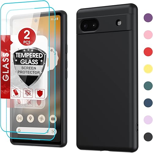 LeYi Funda para Google Pixel 6A, Funda para Google Pixel 6A 6.1" con Paquete de 2 Protectores de Pantalla de Vidrio Templado, Funda de Silicona