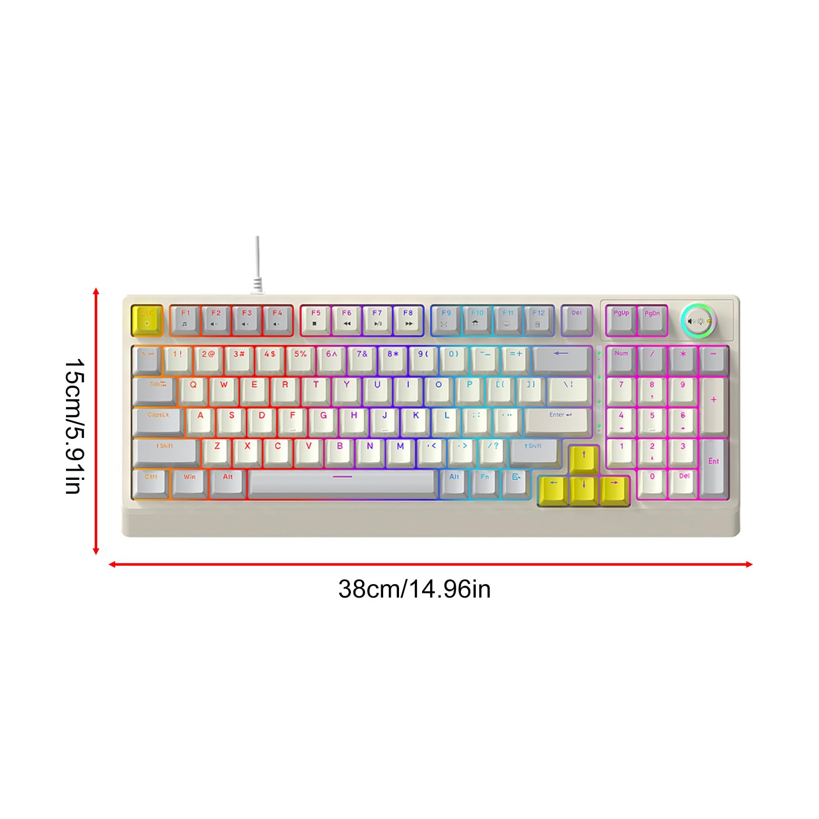 Jectse Klawiatura Mechaniczna T-WOLF T50 RGB, 98 Klawiszy z możliwością Wymiany Podczas Pracy, Niebieski Przełącznik z Dynamicznym Oświetleniem i Pokrętłem Sterującym, do Pisania na (Szary Beżowy
