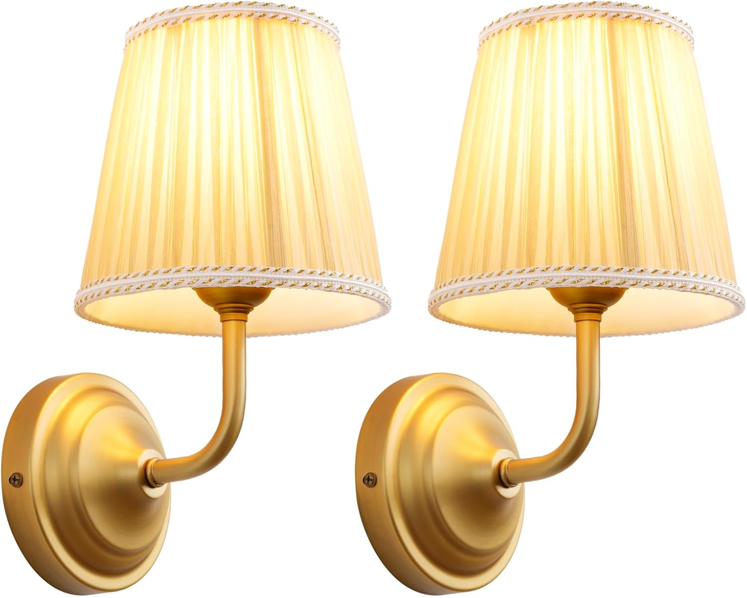 Vintage Fabric Wall Sconces Set of Two with Pleated Cloth Shades, Industrial Hardwired Wall Lamp Fixtures, Bathroom Sconces Wall Decor Set of 2 for Bedroom Living Room Hallway