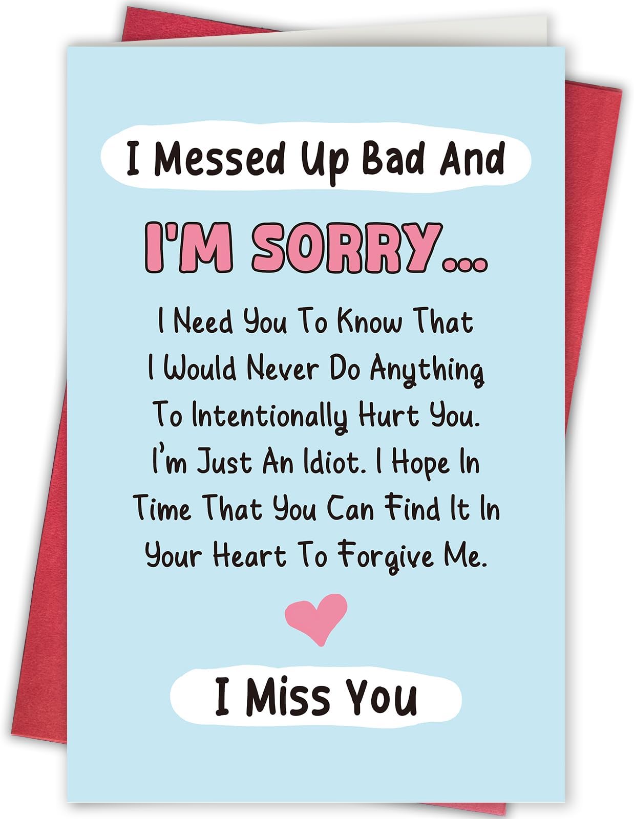 Funny Poem Apology Card for Him Her, I Messed Up Card for Man Woman, Forgive Me Card for Friends Family, Miss You Card, I Messed Up Bad And I'm Sorry