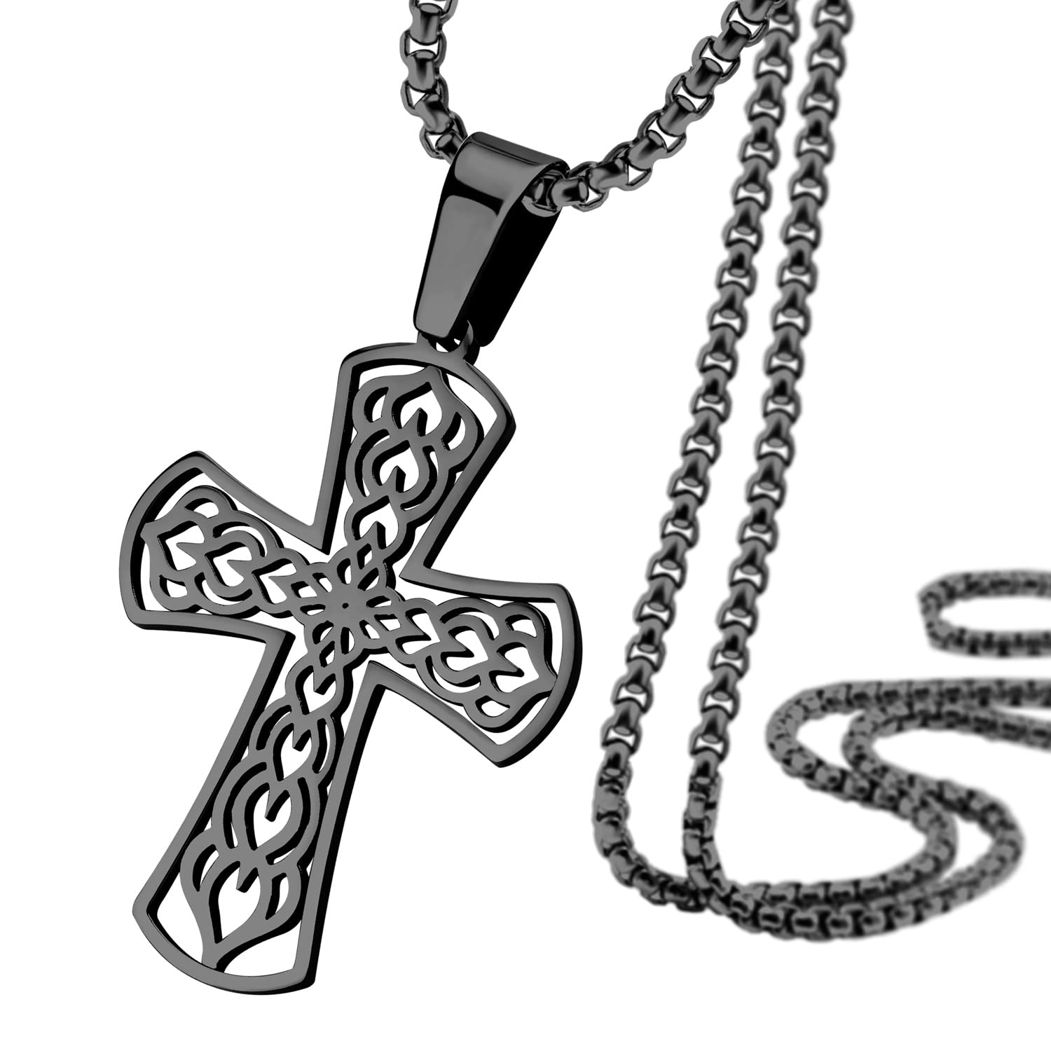 '555Jewelry Stainless Steel Celtic Cross Necklace Pendant for Men 16-24'' Chain'