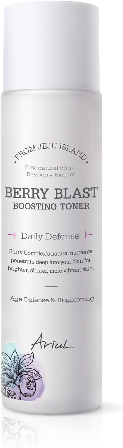 Ariul Hyaluronic Acid Berry Blast Boosting Toner 5.24 lf. oz. 7 Organic Giga-white Extracts from Alps, Natural Facial Brightener, Antioxidant, Panthenol, Collagen to Balance pH Level