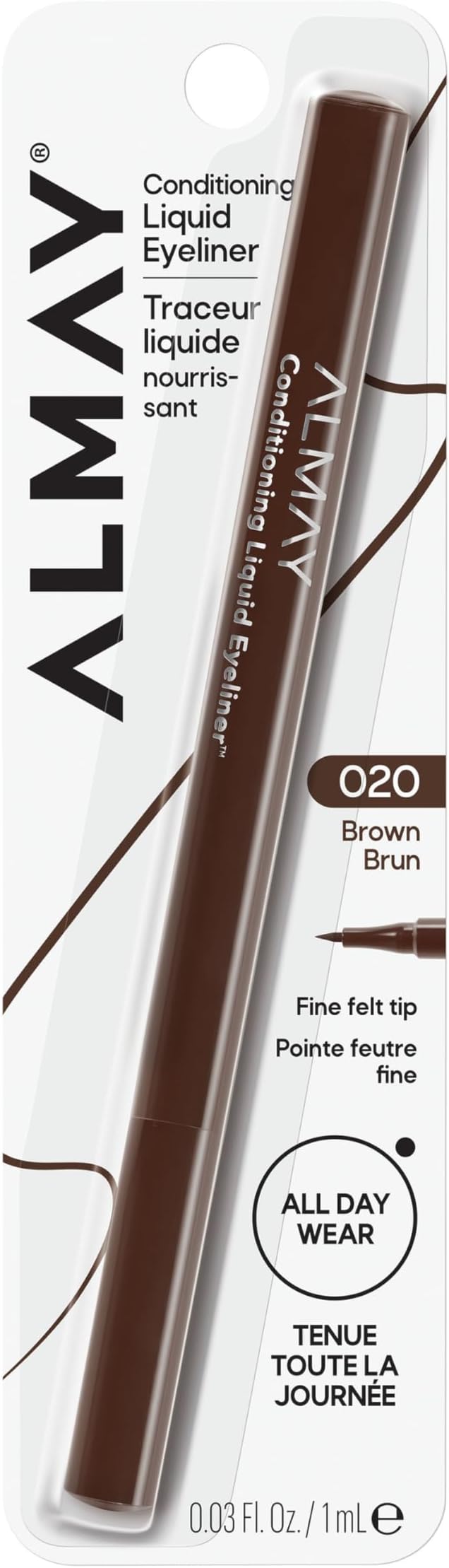 Almay Conditioning Liquid Eyeliner, Longwearing, Waterproof, Hydrating (Packaging May Vary), 20 Brown, 0.03 fl oz