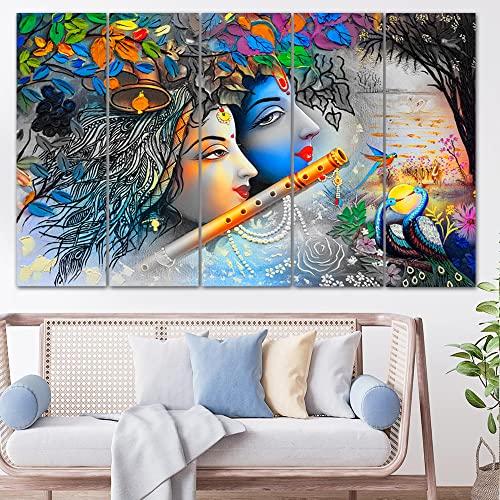 Image of Spacter art Radha Krishna Wall Painting for Living Room Big Size - Radha Krishna Painting Wall Decor for Bedroom, Office, Peaceful Digital Painting Wooden Framed for Gifting (30x60 inch) SP338