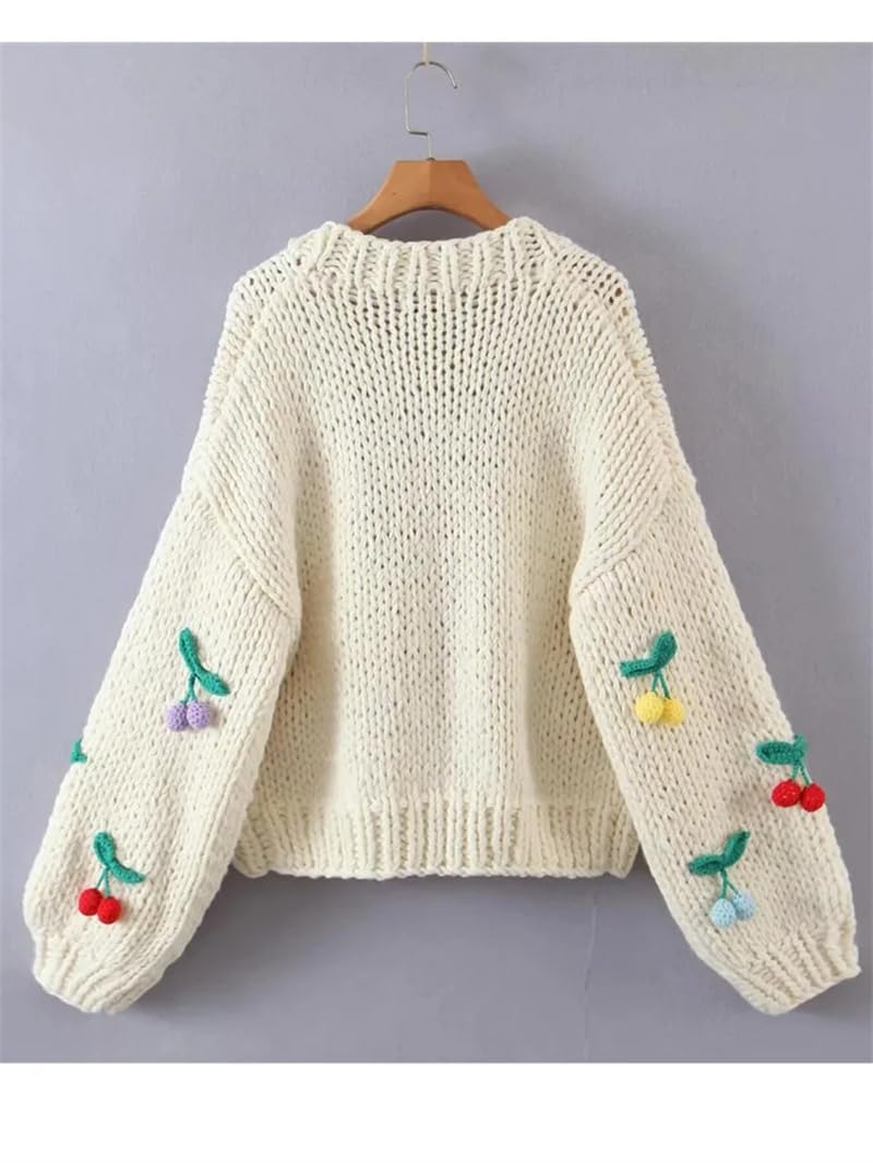 Damski sweter z dekoltem w serek, z długim rękawem, dziergany sweter retro, ręcznie robiony sweter szydełkowy vintage