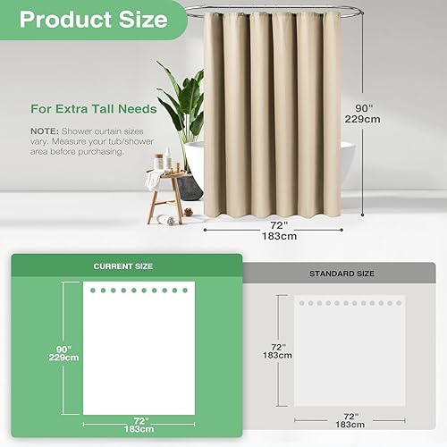 Vista 402 de Dynamene Cortina de ducha larga de tela negra – Cortinas de ducha de tela alta y resistente con textura de gofre, juego de cortina de baño de lujo