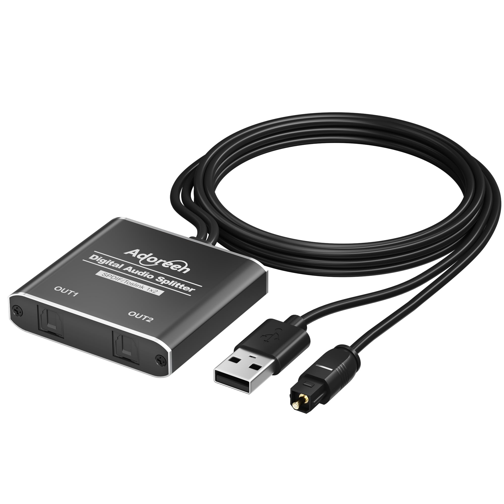 Sdoppiatore audio ottico digitale a 2 vie, 1 ingresso e 2 uscite, Toslink SPDIF in fibra ottica con alimentazione USB, LPCM 2.0, PCM, Dolby, DTS 5.1 per HDTV, Home Theater, Soundbar, ricevitore