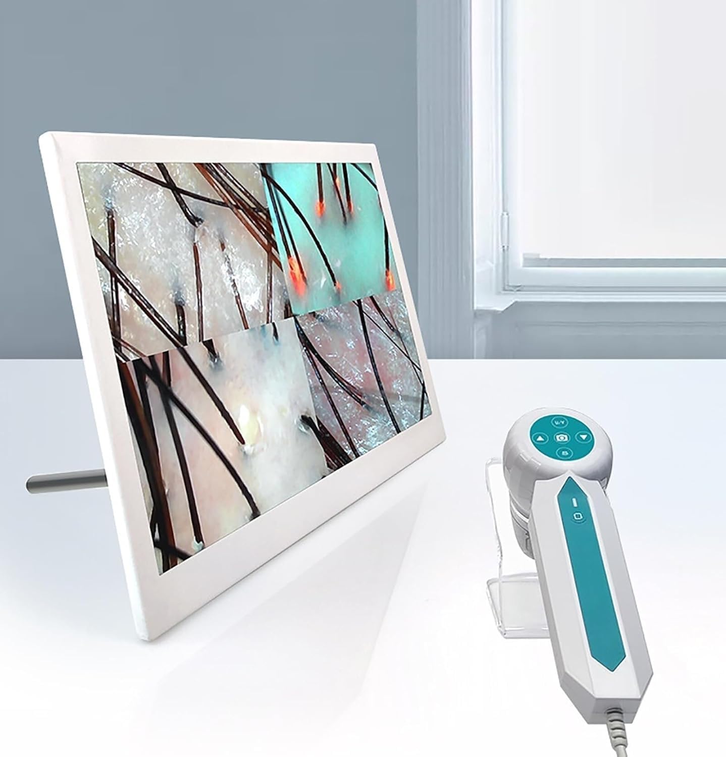 GTHTUHFD Skin and Scalp Hair Analyser, 14 Inch HD Display, 3 Light Modes, 50X/200X Magnification, ABS, for Home and Beauty Salon Use