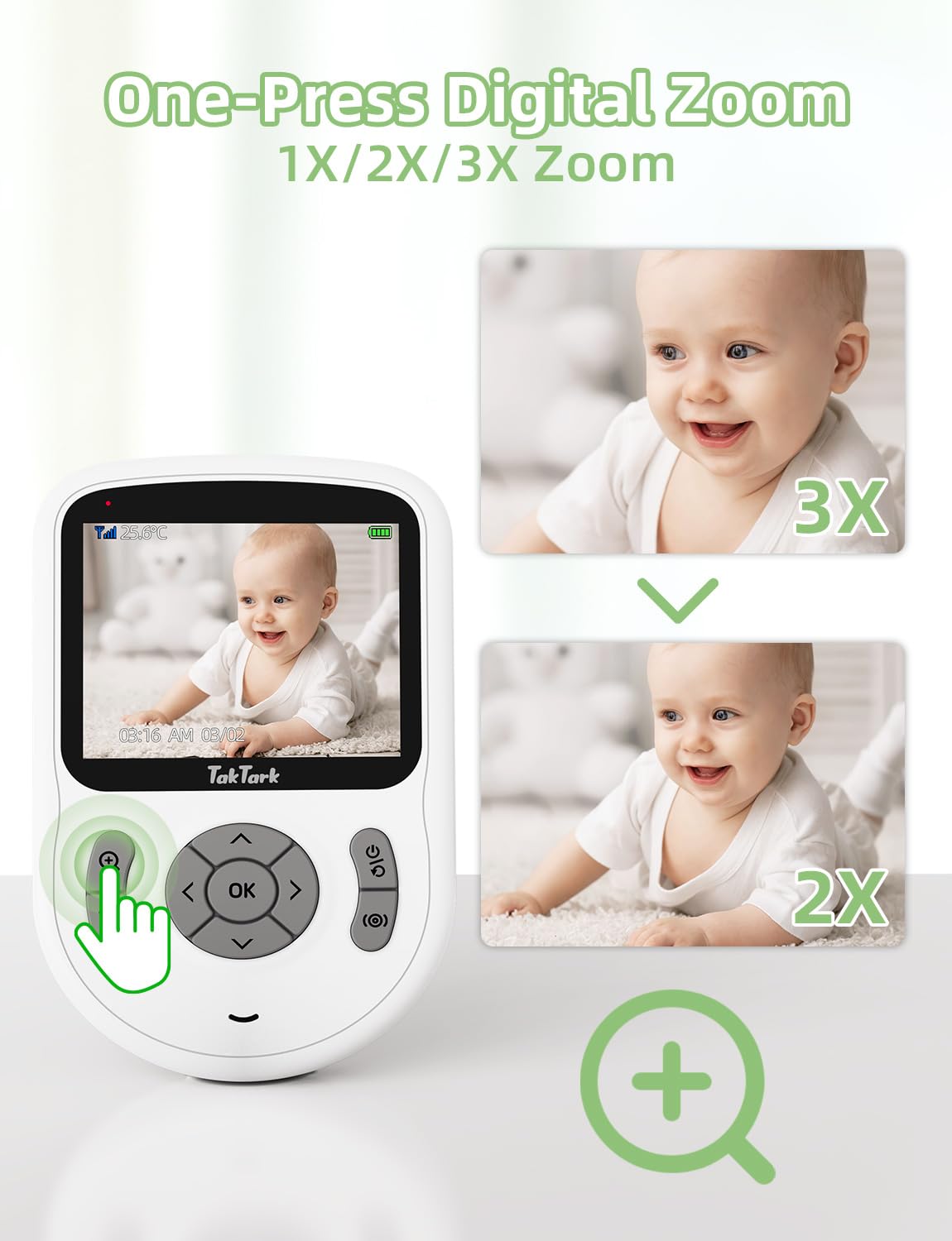 TakTark Camara Vigilancia Bebe, 2,8" 720P IPS vigilabebés con cámara 20 Horas Standby,Camara Vigilancia sin WiFi/App,VOX,conversación bidireccional,visión Nocturna,3xZoom,Vigilancia de la Temperatura