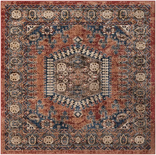 Unique Loom Utopia Collection Area Rug - Larissa (6' 1" Square, Terracotta/ Blue)